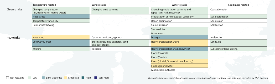 Table: Physical climate risk assessment